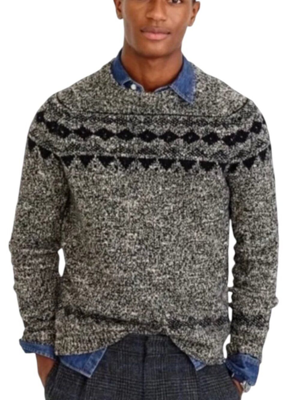 J Crew Wool Blend Crewneck Sweater Geometric Mens Gray Black M